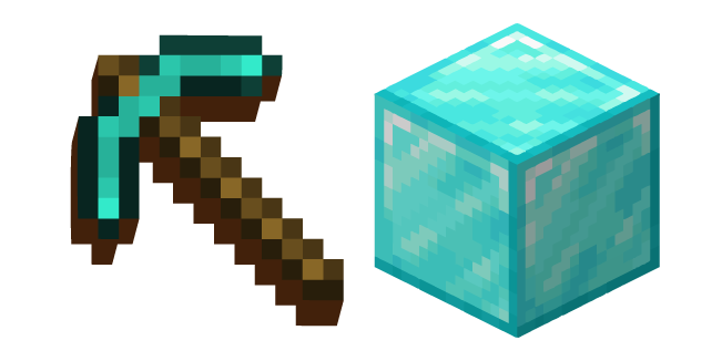 Minecraft Diamond Pickaxe And Block Of Diamond Cursor Custom Cursor