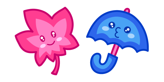 Cute Pink Leaf and Blue Umbrella курсор