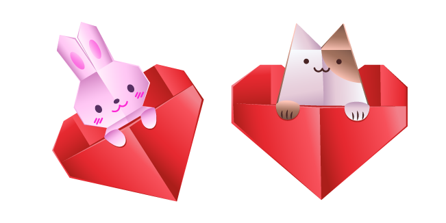 Origami Hare and Cat in Heart Cursor