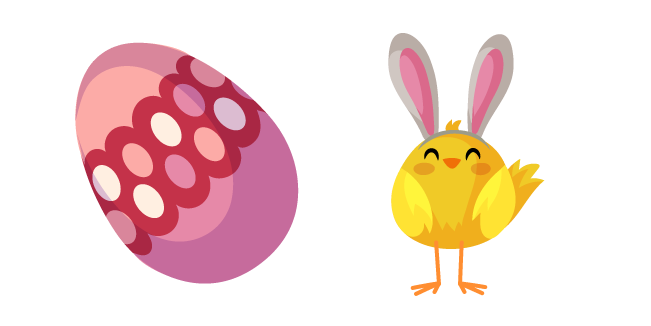 Easter Chick Wearing Bunny Ears and Pink Egg Cursor