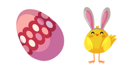 Easter Chick Wearing Bunny Ears and Pink Egg cursor