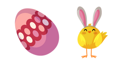 Easter Chick Wearing Bunny Ears and Pink Egg Curseur