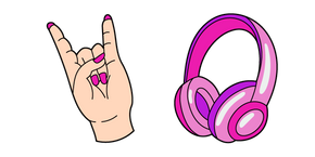 VSCO Girl Rock Sign and Pink Headphones Cursor
