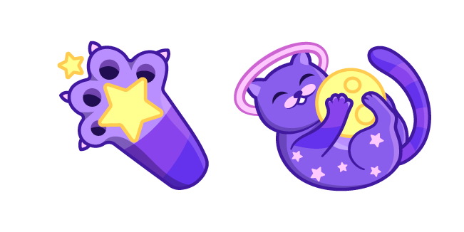 Cute Space Cat Playing with Moon and Stars Cursor