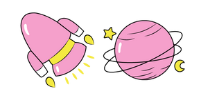 VSCO Girl Pink Rocket and Planet Cursor