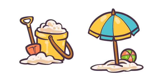 Cute Beach Umbrella with Ball and Sand Bucket with Shovel Cursor