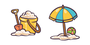 Cute Beach Umbrella with Ball and Sand Bucket with Shovel Cursor