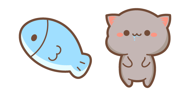 Kawaii Mochi Mochi Peach Cats Goma and Blue Fish Cursor